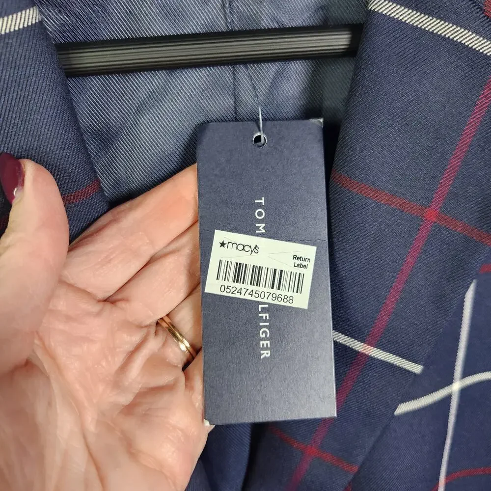 NEW Tommy Hilfiger Blazer Sz 2 Womens Navy Blue Plaid Academia Preppy Old Money - Picture 3 of 16